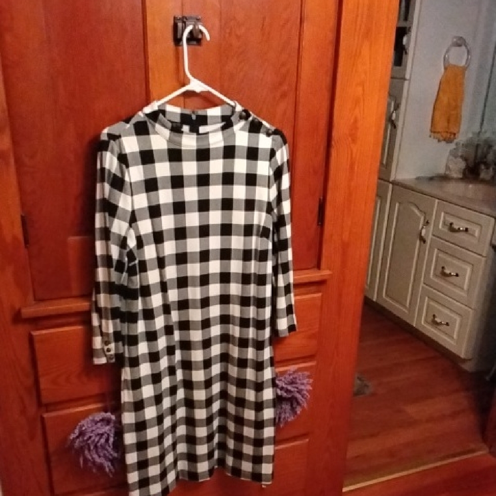 Talbots Monochrome Check Long Sleeve Dress